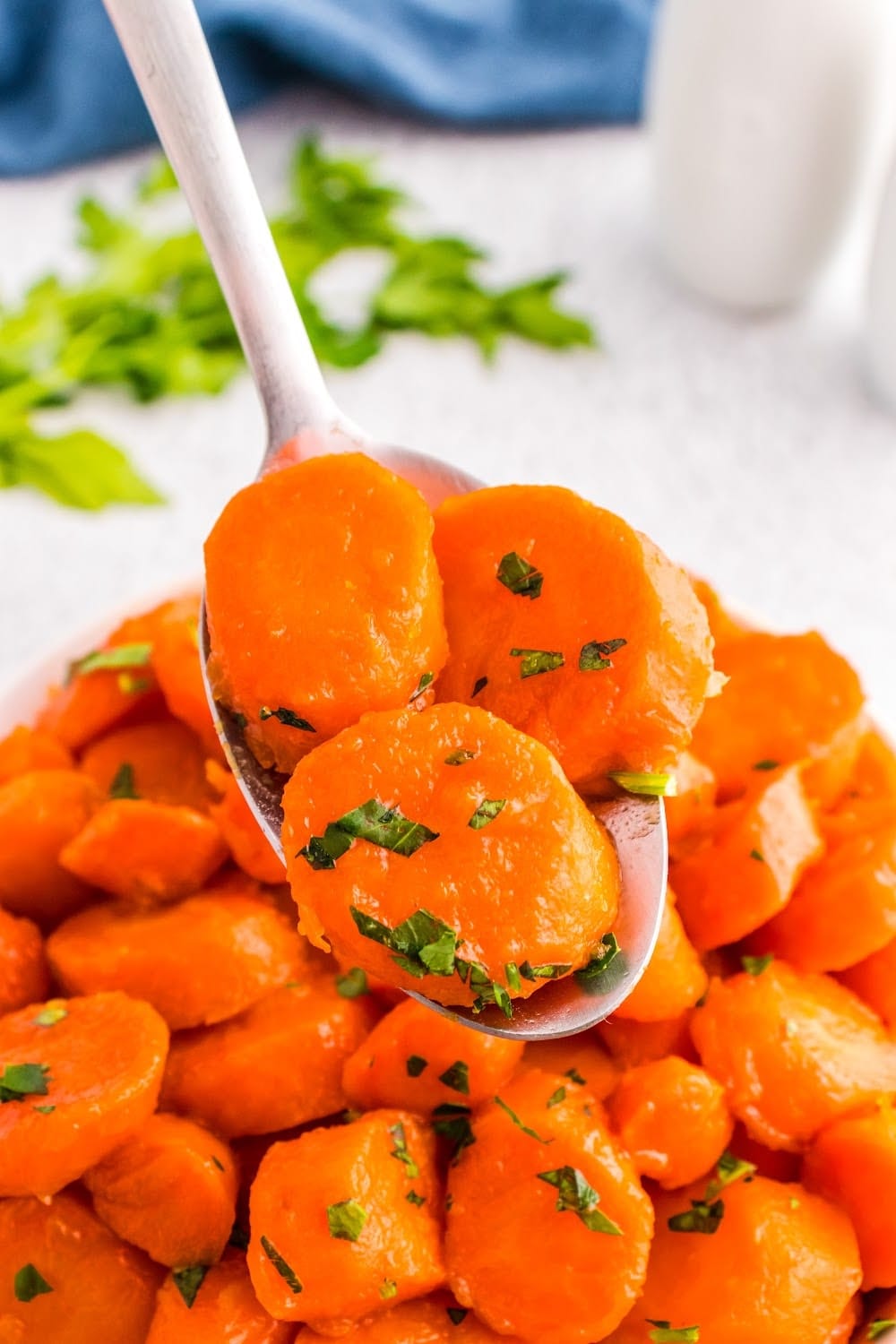 A spoonful of glazed carrots.