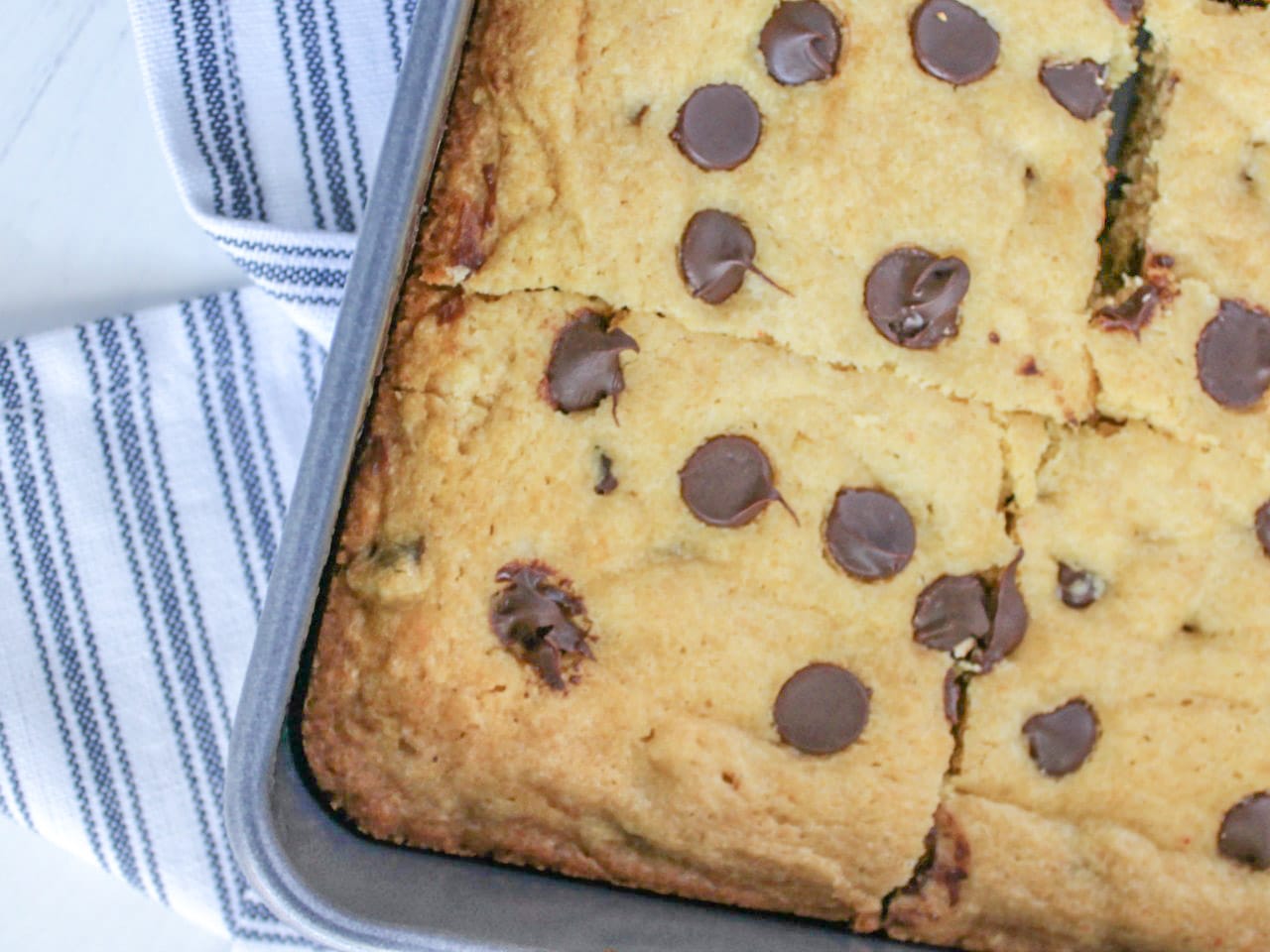 baked cookie bars in a baking pan 