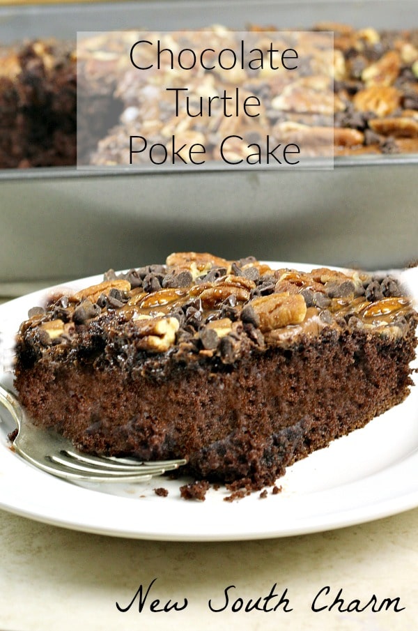 chocolate turtle poke cake 