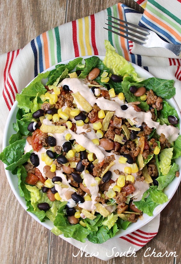 Loaded Taco Salad with Chipotle Lime Sauce - New South Charm: