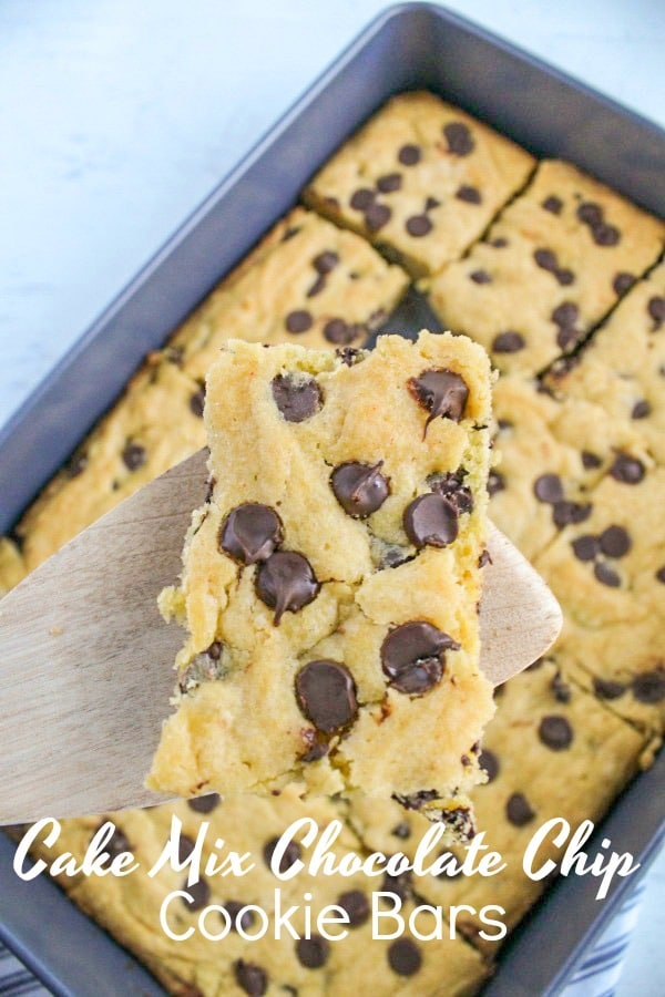 These Chocolate Chip Cookie Bars are super easy to make. In fact they are fool proof. How do I know? There’s a secret. They are made from a boxed cake mix.