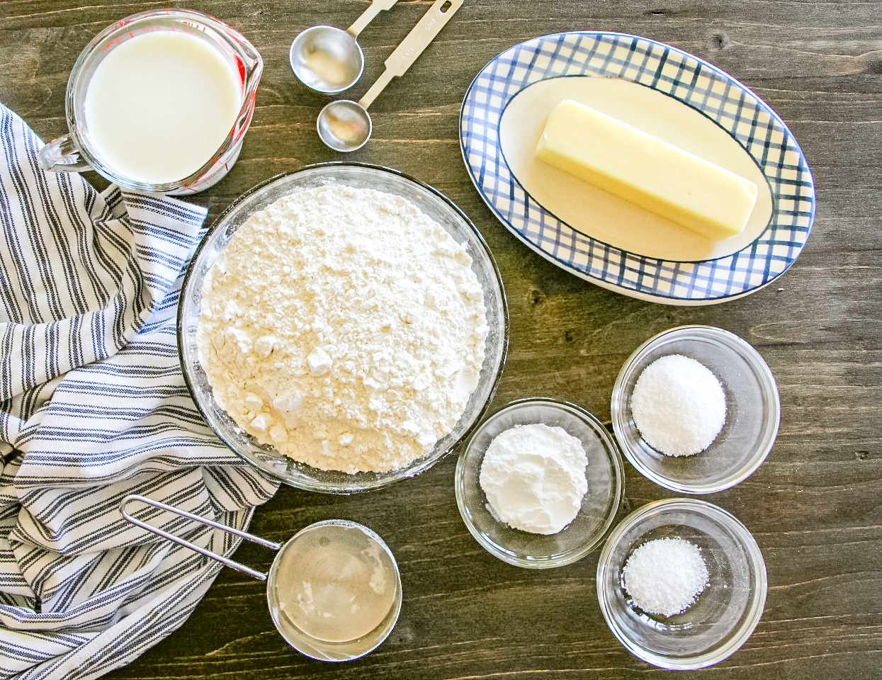 Drop Biscuits ingredients milk, butter, all purpose flour, baking powder sugar, salt 