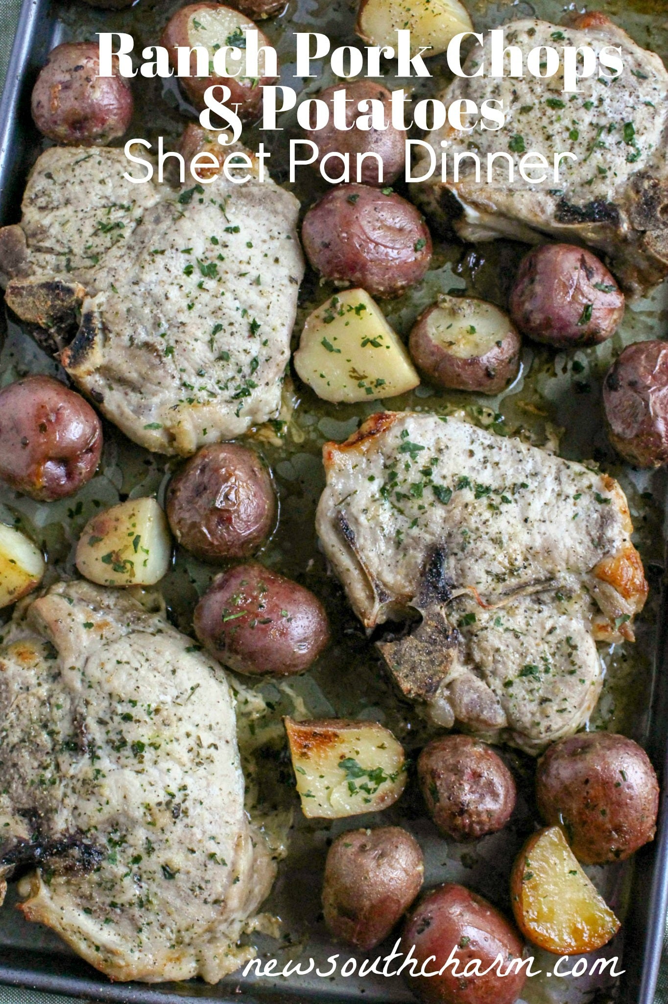 Ranch Pork Chops and Potatoes Sheet Pan Dinner is easy to make and a easy to clean up! A delicious family friendly dinner in just 30 minutes in one pan!
