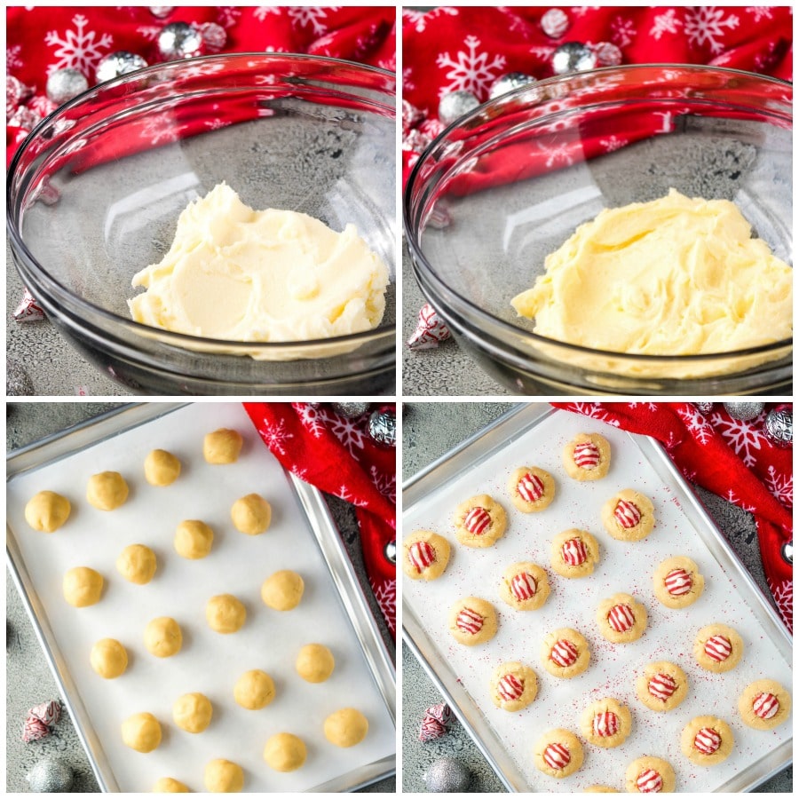 Candy Cane Blossom Cookies baking process pictures. 