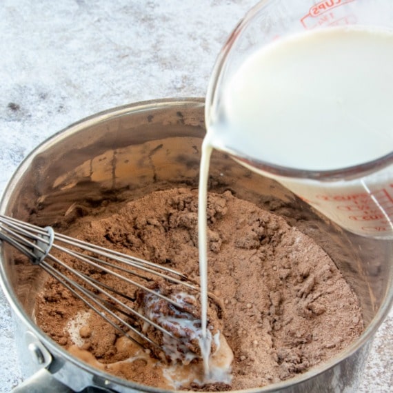 Old Fashioned Chocolate Pie step three slowly add milk while stirring 