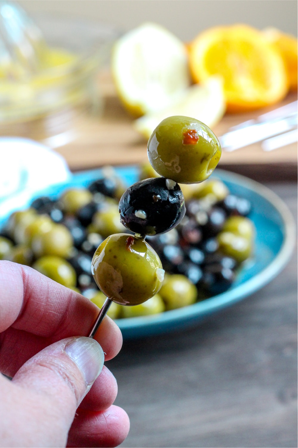 Marinated Olives on a skewer  
