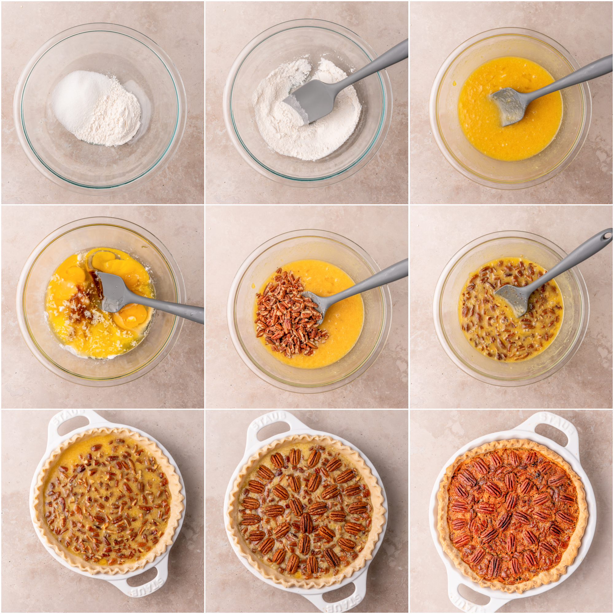 Collage image showing step by step instructions for making the pie.