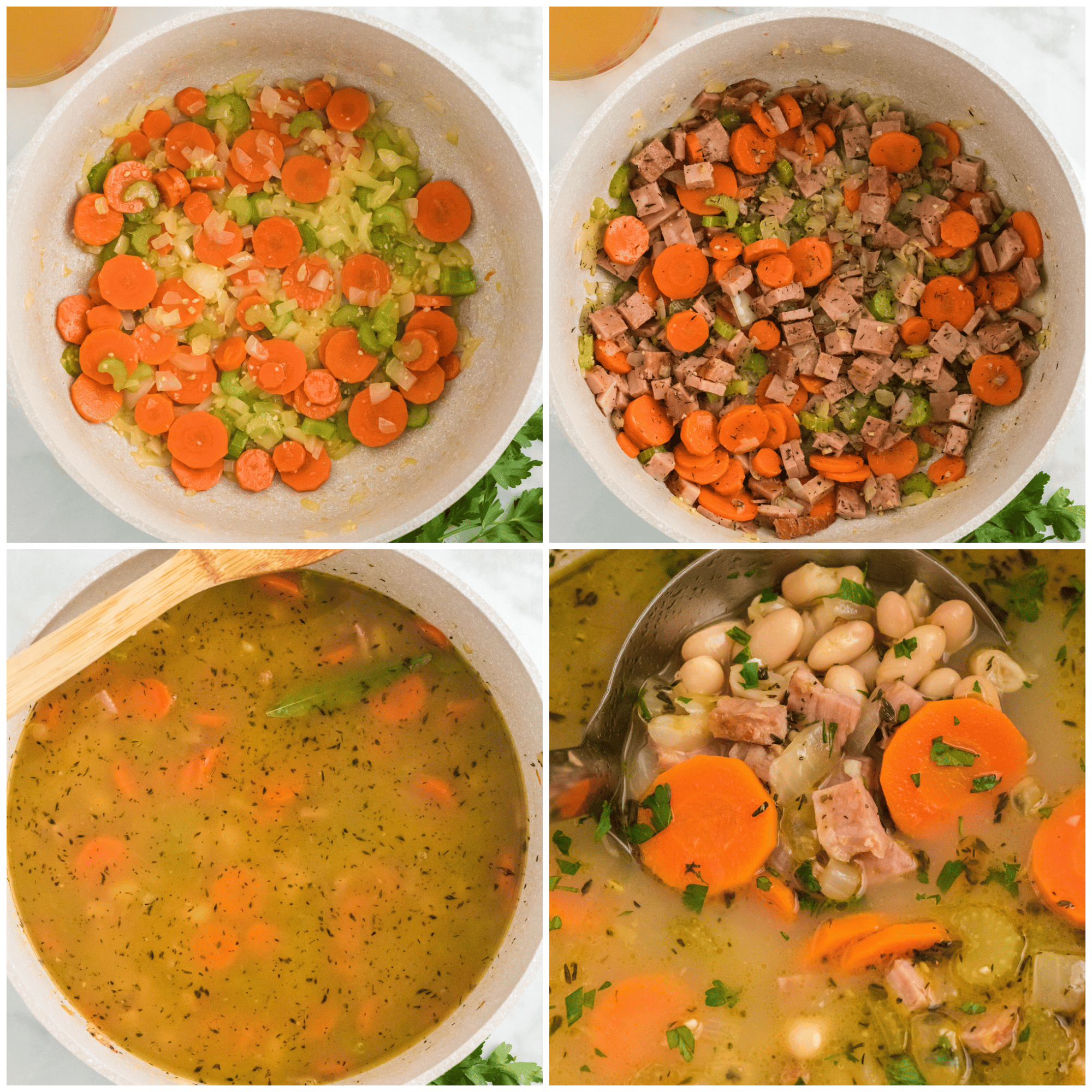 A collage image showing the main steps needed to make this soup.
