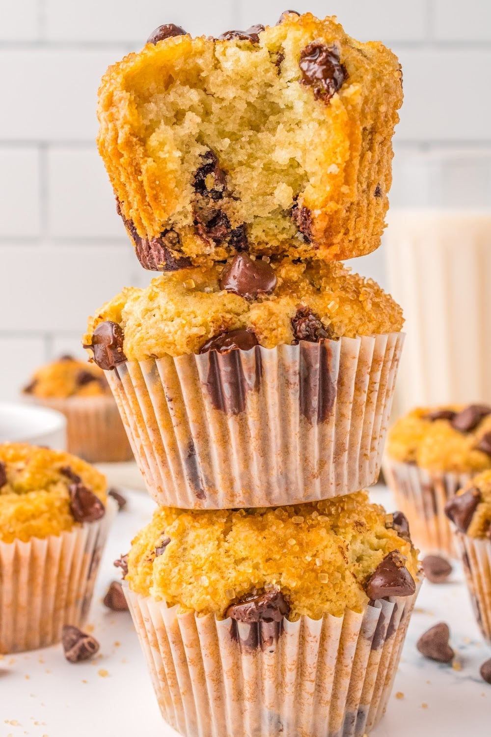 Three muffins stacked together.