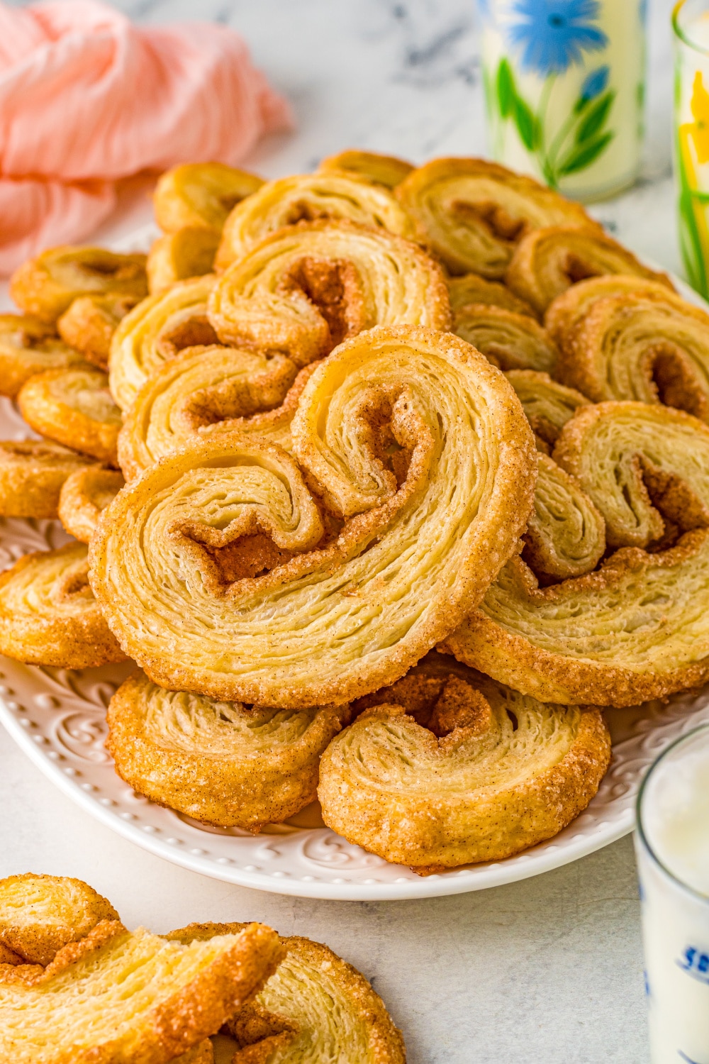 Cinnamon Sugar Palmiers on a white platter.