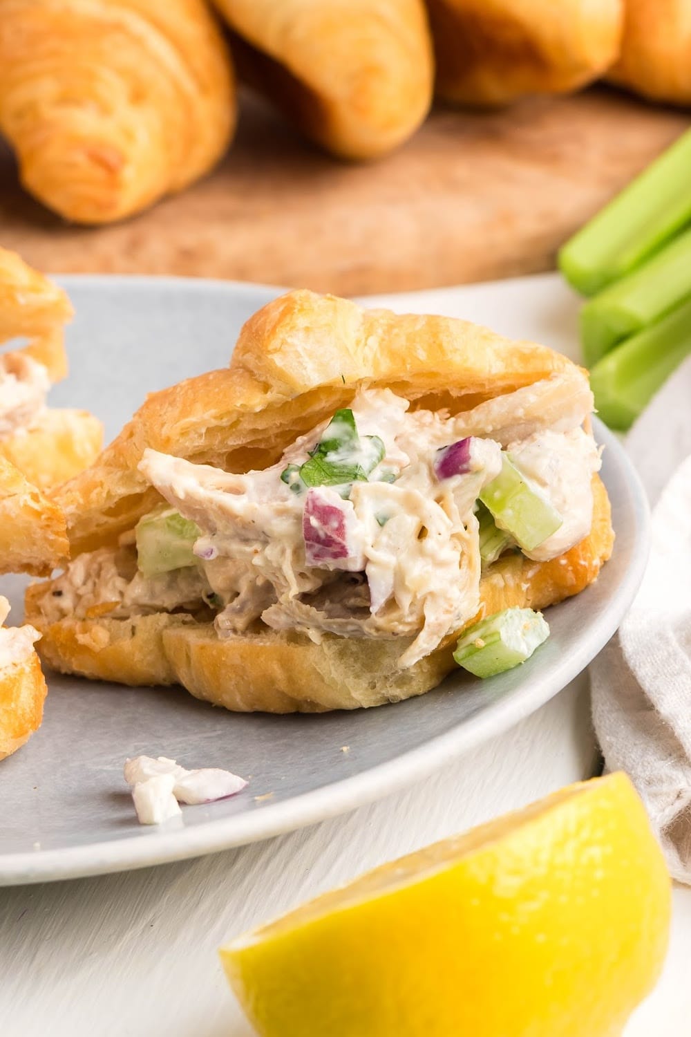 Chicken salad on a sliced croissant, 